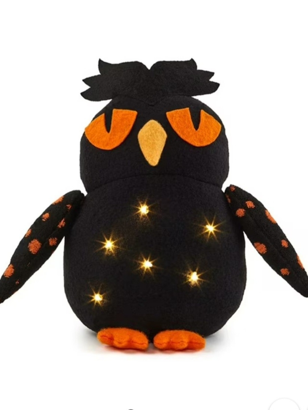 Lighted Plush Black & Orange Owl. New No Tags.